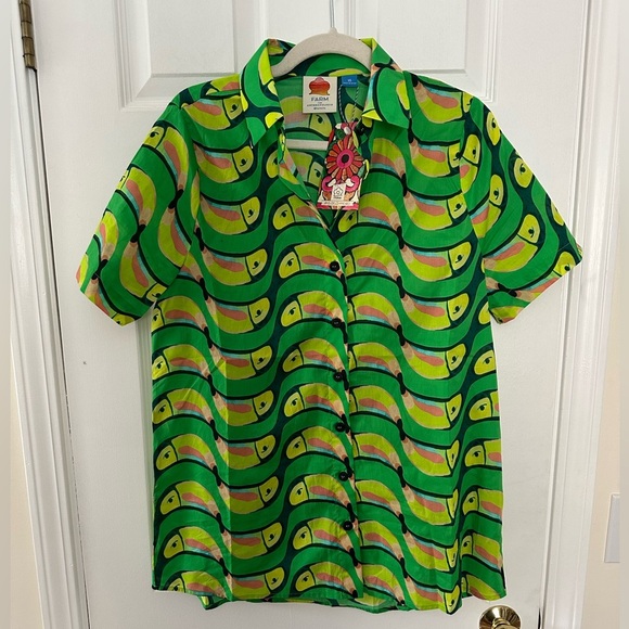 Farm Rio Tropical Green Toucan Print Shirt tubacana button down - Picture 2 of 9